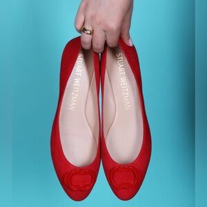 Stuart Weitzman Adelina Tonal Red Suede Flats Sz 7,5